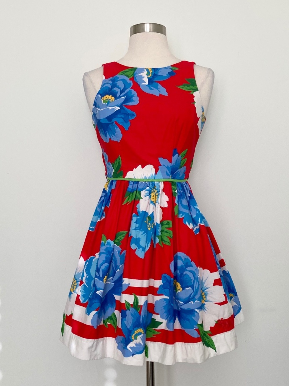 Abercrombie & Fitch Red Blue Rose Floral Fit & Flare Mini Dress Low Back Tie